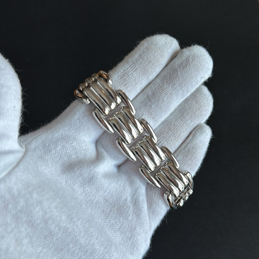Vintage Silver Tone Rectangular Link Bracelet Mod… - image 2